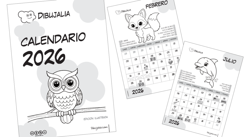 Calendario 2026 Animales para colorear