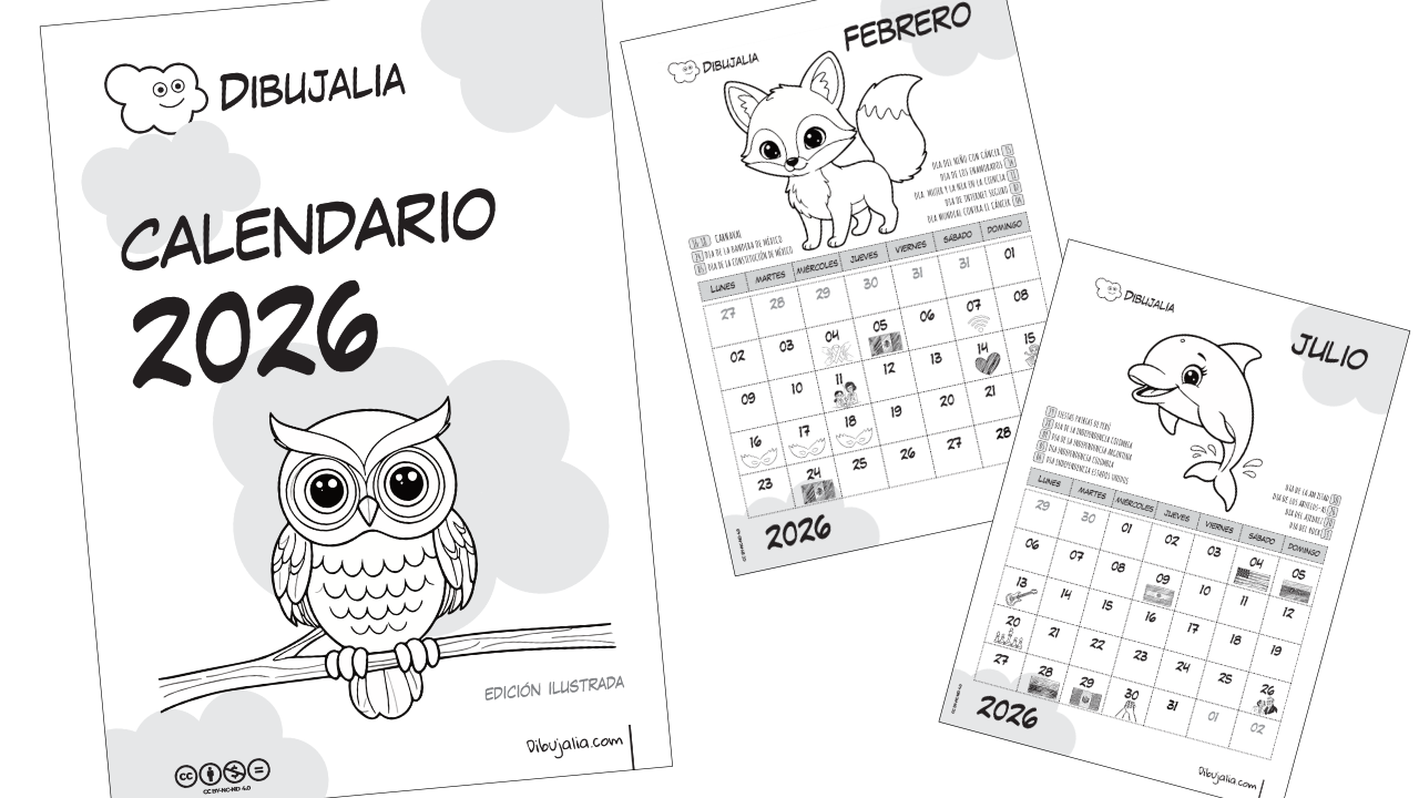 Calendario 2026 Animales para colorear