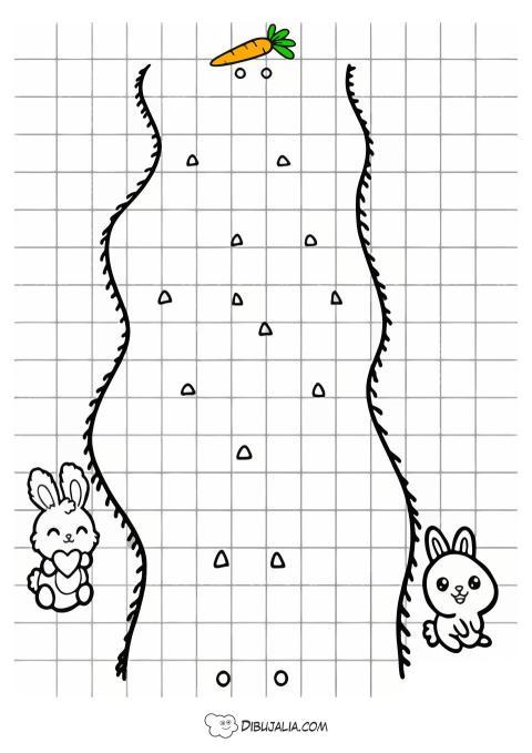 Pasatiempo de laberinto complejo para primaria con temática de conejo y zanahoria.
