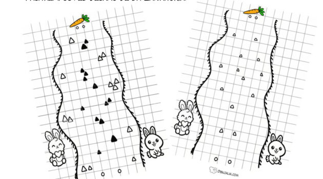 Pasatiempo de laberinto complejo para primaria con temática de conejo y zanahoria.