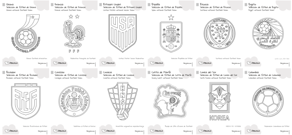 Escudos Colorear Copa del Mundo Fútbol 2026