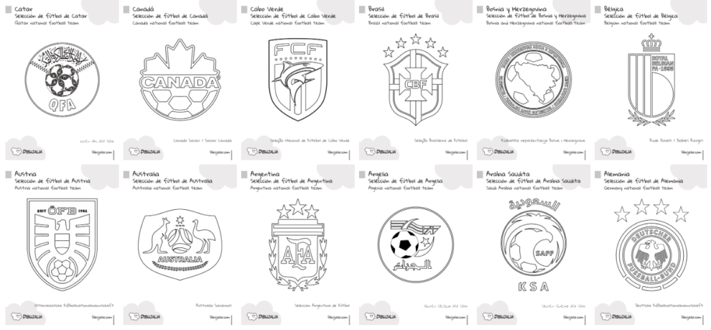 Escudos Colorear Copa del Mundo Fútbol 2026